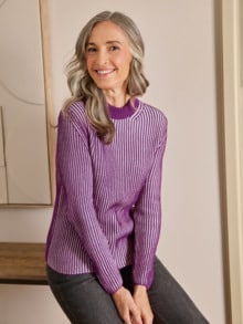 Brioche-Strickpullover Farbeffekt Violett