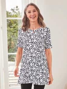 Longshirt Viskose-Jersey Schwarz-Weiß b.