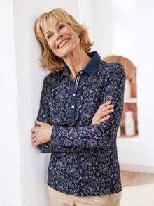 Baumwoll-Poloshirt Everyday Marine gemustert