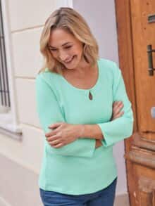 Struktur-Shirt Knopfdetail Mint