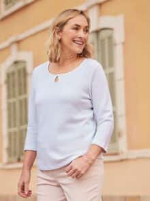 Struktur-Shirt Knopfdetail Weiß