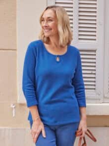 Struktur-Shirt Knopfdetail Royalblau