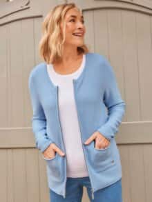 Strickjacke mit Reißverschluss Hellblau