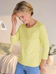 Rundhals-Shirt Strukturmuster Gelb