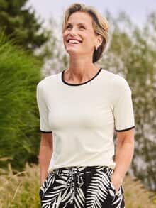 Viskose-Shirt Kontrastpaspel ecru