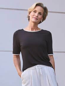 Viskose-Shirt Kontrastpaspel schwarz