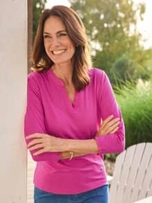 Jersey Blusenshirt Satin-Kragen Magenta