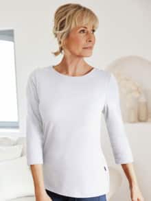 Baumwoll-Shirt 3/4 Arm Weiß
