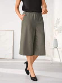 Bügelfrei-Hosenrock Reise-Leinen Khaki