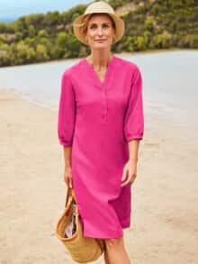 Bügelfreies Kleid Leinen-Optik Beere