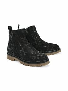 Hallux-Floralbootie Doppelzip Schwarz