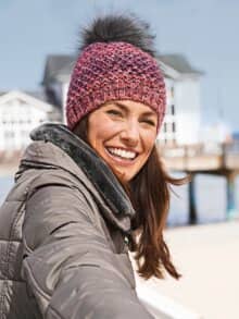 Strick-Fleece-Mütze Farbenfroh Beere