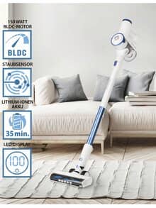Akku-Staubsauger Extraleicht Weiß-Blau