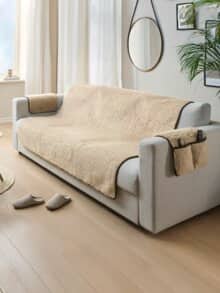 Schurwoll-Sofaschoner 3-Sitzer Hellbraun