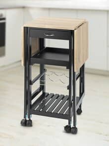 Küchen-Rollwagen Ausklappbar Schwarz-Beige