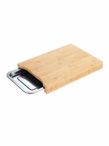 Holz-Schneidbrett Edelstahlschale Bambus-Silber