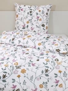 Biber-Bettwäsche-Set Thermo Weiß-Geblümt