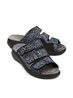 Hallux-Klett-Pantolette Superweich Schwarz-Blau Detail 1