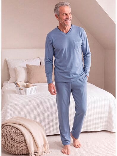 Wohlfühl Schlafanzug Easycare Hellblau