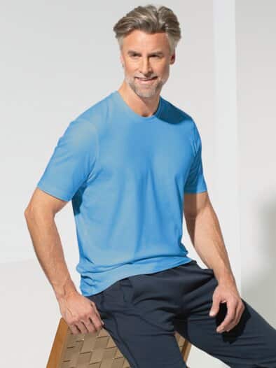 Halbarm-Shirt Baumwolle Mittelblau