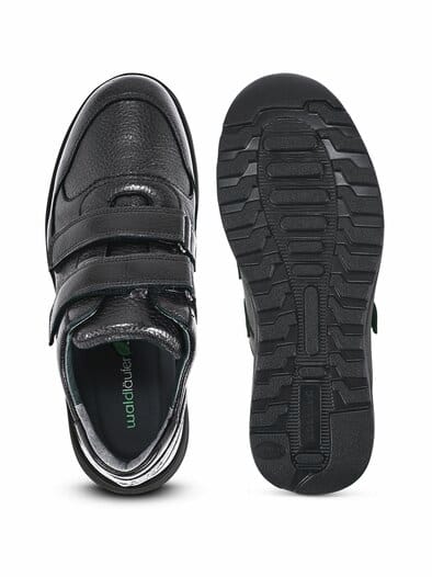 Waldläufer-Hirschleder Klettschuh Schwarz