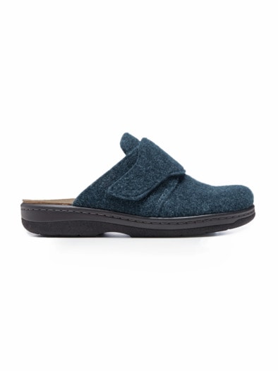 Klett-Pantolette Wollfilz Blau