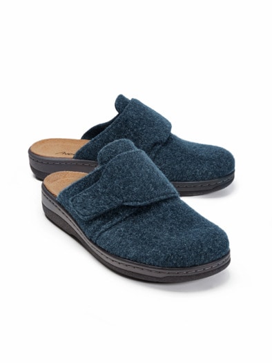 Klett-Pantolette Wollfilz Blau