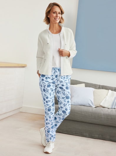 Loungehose Aloe vera Blau geblümt