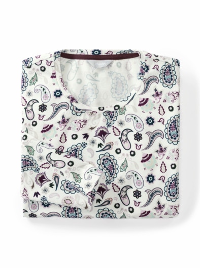 Baumwoll-Shirt Blüten-Paisley Weiß gemustert