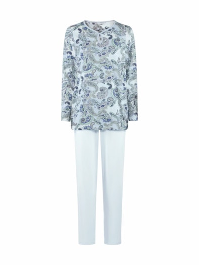 Baumwoll-Schlafanzug Paisley Hellblau gemustert