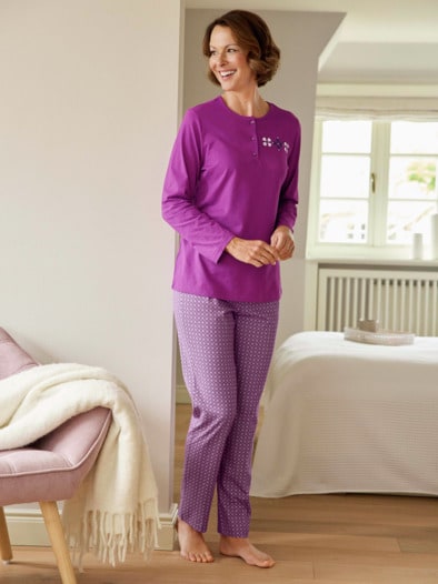 Baumwoll-Schlafanzug 2er Pack Violett/Marine