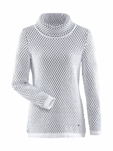 Stracciatella-Waben-Strick-Pullover schwarz-weiß