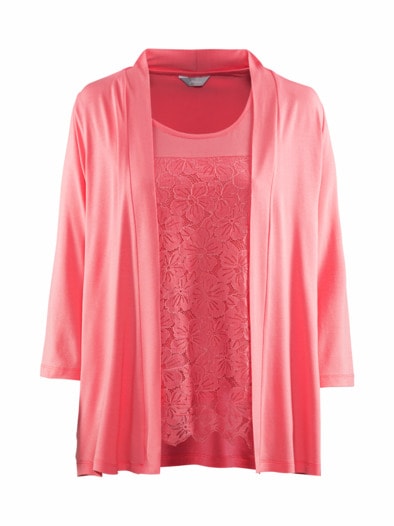 Viskose-Twinset Ajour Flamingo Pink
