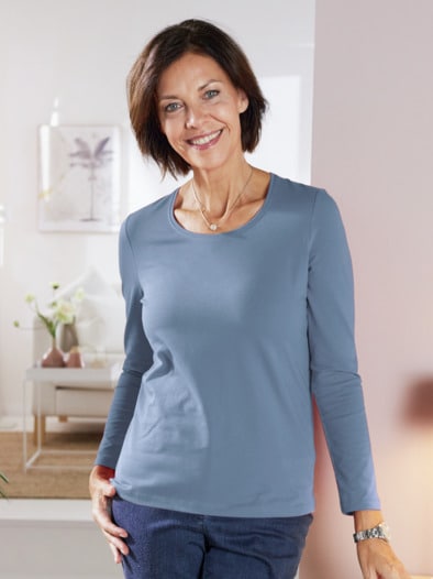 Langarm-Shirt Baumwolle Indigo