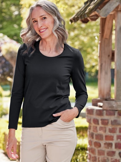 Langarm-Shirt Baumwolle Schwarz