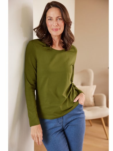 Langarm-Shirt Baumwolle Avocado