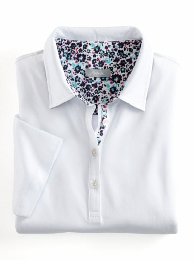 Baumwoll-Poloshirt Liberty Kragen Weiß