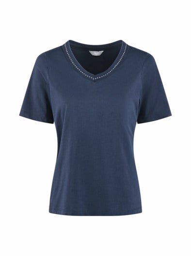 V-Ausschnitt Shirt Schmuckdetails Blau