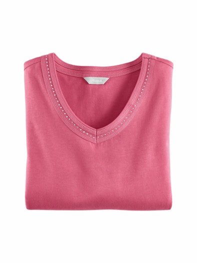 V-Ausschnitt Shirt Schmuckdetails Beere