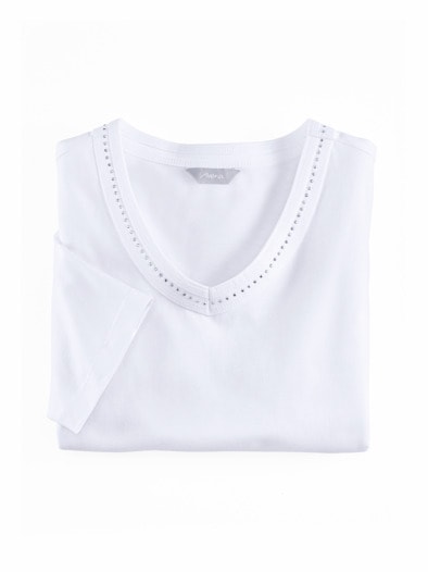 V-Ausschnitt Shirt Schmuckdetails Weiß