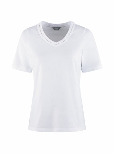 V-Ausschnitt Shirt Schmuckdetails Weiß