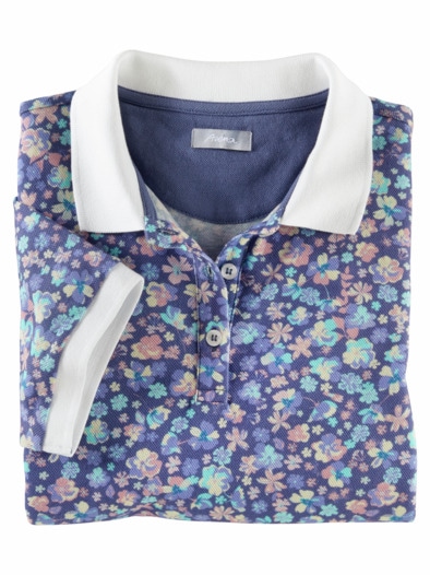 Poloshirt Bio-Baumwolle Blau geblümt