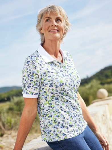 Poloshirt Bio-Baumwolle Limette geblümt