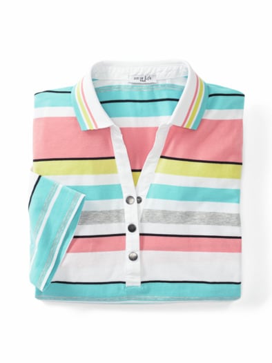 Halbarm-Poloshirt Lagune Pastell gestr.