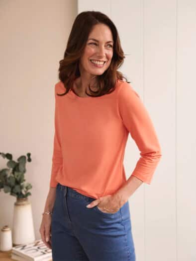 Baumwoll-Shirt 3/4 Arm Koralle