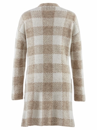 Karo-Strickjacke Extraleicht Beige-Weiß