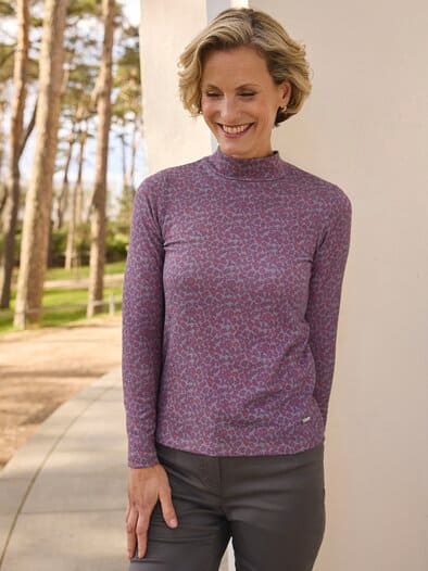 Kuschel-Shirt Stehkragen LeopardBordeaux