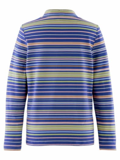 Stehkragen-Shirt Pfirsichweich Blau Gestreift