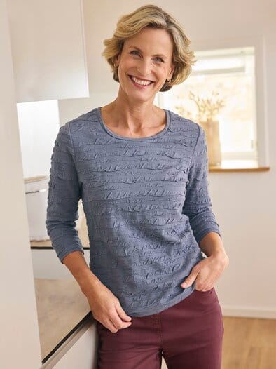 Rundhals-Shirt Strukturmuster Granitblau