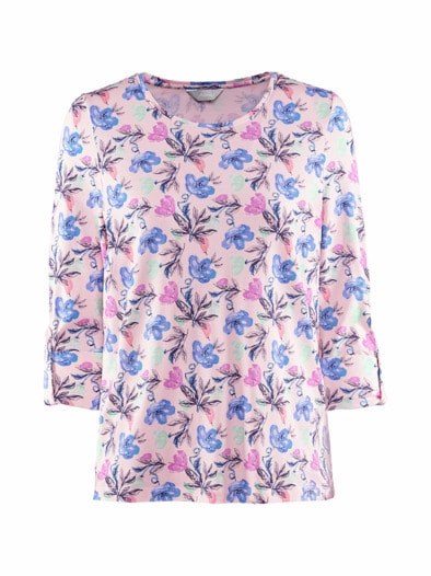Baumwoll-Modal-Shirt Rosa geblümt